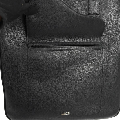 Dior Men's Saddle Tote Bag with Shoulder Strap Black Grained Leather