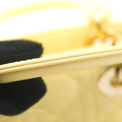 Christian Dior Micro Lady Dior Cannage Pale Yellow Lambskin Gold Hardware