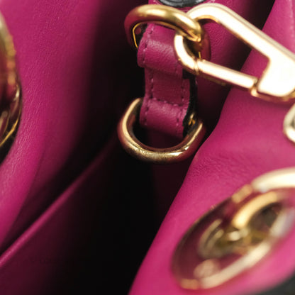 Christian Dior Medium Diorissimo Bag Black Fuchsia Grained Calfskin Gold Hardware