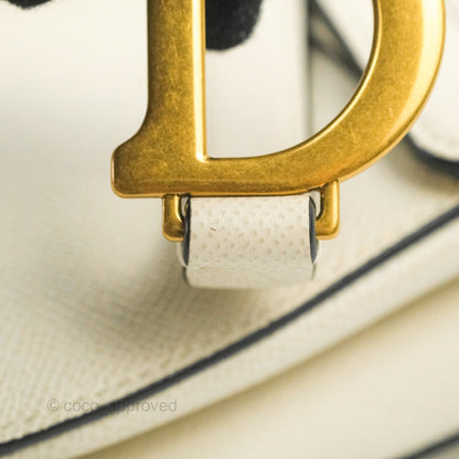Christian Dior Mini Saddle Bag White Grained Calfskin Gold Hardware