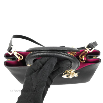 Christian Dior Medium Diorissimo Bag Black Fuchsia Grained Calfskin Gold Hardware
