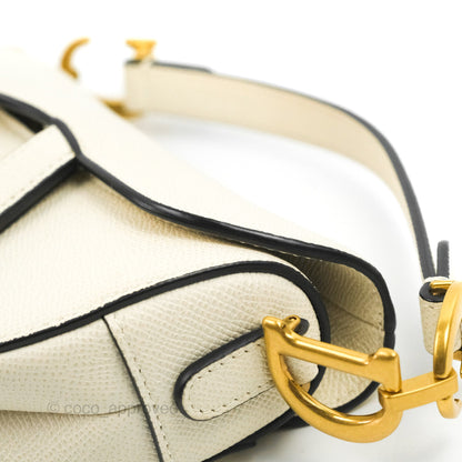 Christian Dior Mini Saddle Bag White Grained Calfskin Gold Hardware