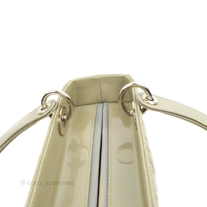 Christian Dior Medium Lady Dior Light Olive Patent Leather Silver Hardware