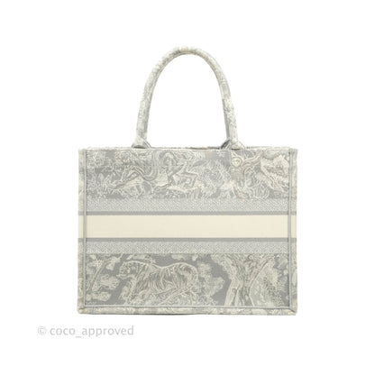 Christian Dior Medium (Old Small) Embroidered Toile De Jouy Light Grey Canvas Book Tote
