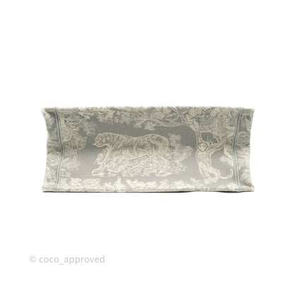 Christian Dior Medium (Old Small) Embroidered Toile De Jouy Light Grey Canvas Book Tote