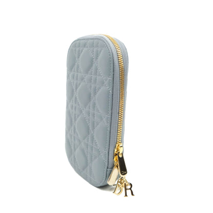 Christian Dior Lady Dior Phone Holder Cloud Blue Cannage Lambskin