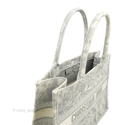 Christian Dior Medium (Old Small) Embroidered Toile De Jouy Light Grey Canvas Book Tote
