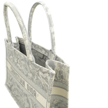 Christian Dior Medium (Old Small) Embroidered Toile De Jouy Light Grey Canvas Book Tote