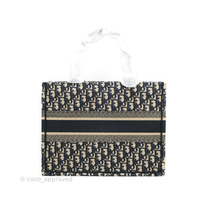 Christian Dior Medium (Old Small) Dior Navy Oblique Embroidery Canvas Book Tote