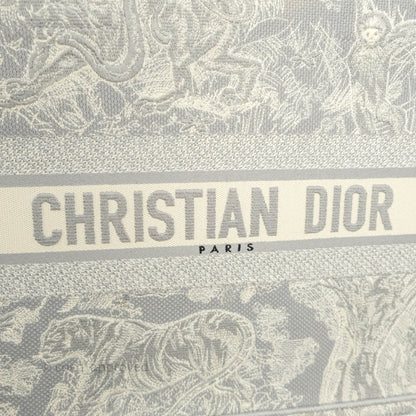 Christian Dior Medium (Old Small) Embroidered Toile De Jouy Light Grey Canvas Book Tote