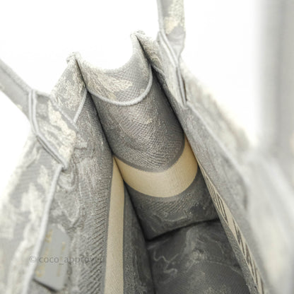 Christian Dior Medium (Old Small) Embroidered Toile De Jouy Light Grey Canvas Book Tote