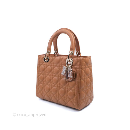 Christian Dior Medium Lady Dior Caramel Lambskin Gold Hardware