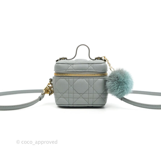 Christian Dior Micro Lady Dior Vanity Case Cloud Blue Cannage Lambskin