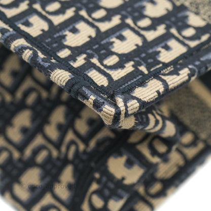 Christian Dior Medium (Old Small) Dior Navy Oblique Embroidery Canvas Book Tote