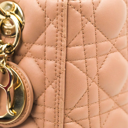 Christian Dior Medium Lady Dior Fard Blush Lambskin Gold Hardware