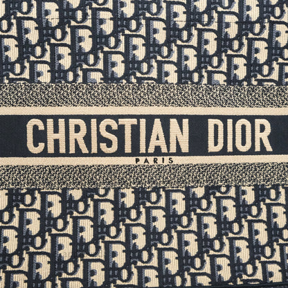 Christian Dior Medium (Old Small) Dior Navy Oblique Embroidery Canvas Book Tote
