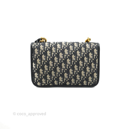 Christian Dior Oblique Small DiorAddict Flap Bag Navy Blue Aged Gold Hardware