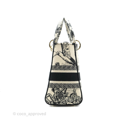 Christian Dior Medium Lady D-Lite Toile de Jouy Zodiac Embroidery Gold Hardware