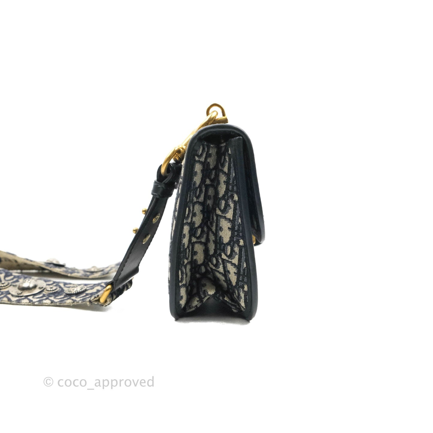 Christian Dior Oblique Small DiorAddict Flap Bag Navy Blue Aged Gold Hardware