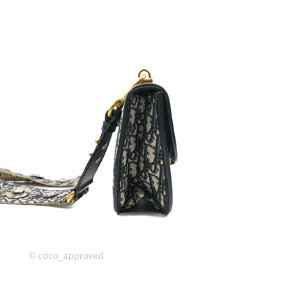 Christian Dior Oblique Small DiorAddict Flap Bag Navy Blue Aged Gold Hardware