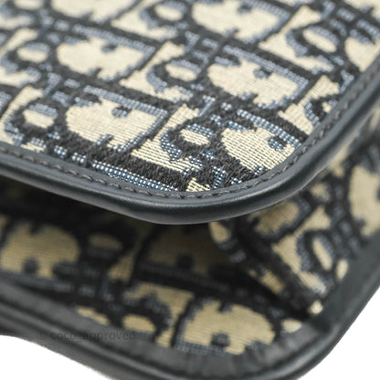 Christian Dior Oblique Small DiorAddict Flap Bag Navy Blue Aged Gold Hardware