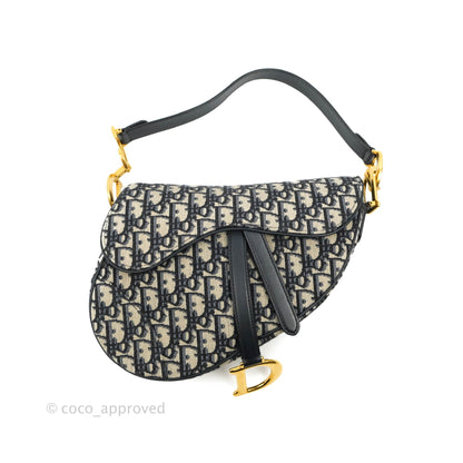 Christian Dior Saddle Medium Blue Oblique Jacquard Gold Hardware