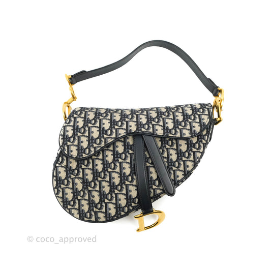 Christian Dior Saddle Medium Blue Oblique Jacquard Gold Hardware