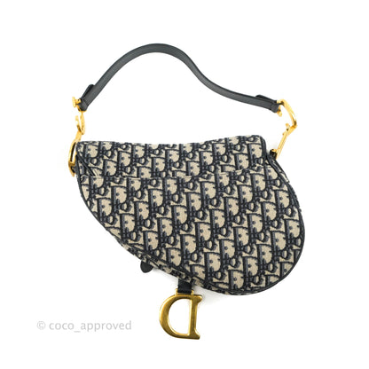 Christian Dior Saddle Medium Blue Oblique Jacquard Gold Hardware