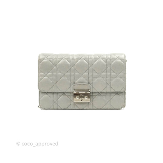Christian Dior Miss Dior WOC Cannage Metallic Grey Silver Hardware