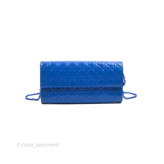 Christian Dior Lady Dior Clutch Bag Cannage Patent Blue
