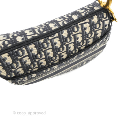 Christian Dior Navy Saddle Bag Dior Oblique Embroidery Gold Hardware