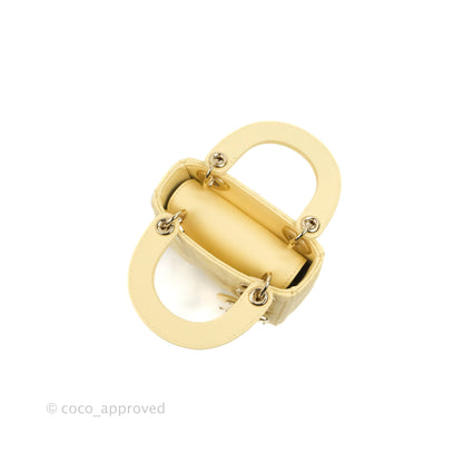 Christian Dior Micro Lady Dior Cannage Pale Yellow Lambskin Gold Hardware