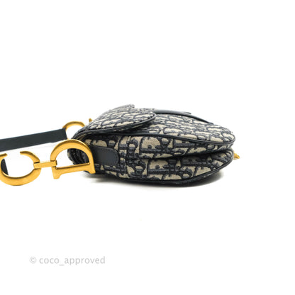 Christian Dior Saddle Medium Blue Oblique Jacquard Gold Hardware