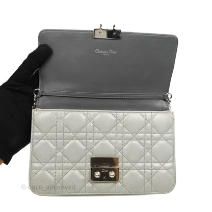 Christian Dior Miss Dior WOC Cannage Metallic Grey Silver Hardware