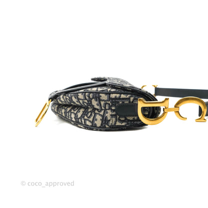 Christian Dior Saddle Medium Blue Oblique Jacquard Gold Hardware