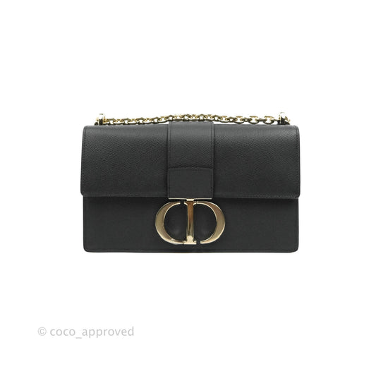 Christian Dior 30 Montaigne with Chain Black Grained Calfskin