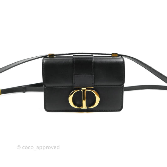 Christian Dior Smooth Calfskin Micro 30 Montaigne Flap Bag Black Gold Hardware