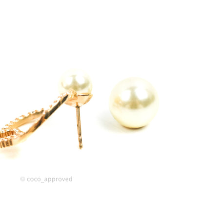 Christian Dior CD Crystal Pearl Hoop Earrings Pink Gold Tone