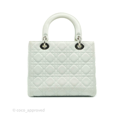 Christian Dior Medium Lady Dior Light Mint Grained Leather Silver Hardware