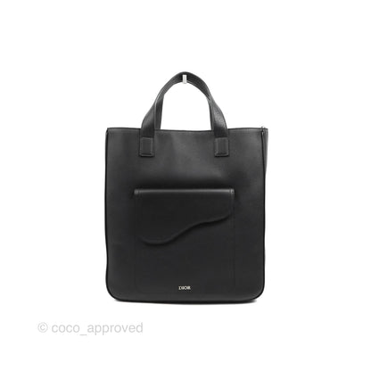 Dior Men's Saddle Tote Bag with Shoulder Strap Black Grained Leather