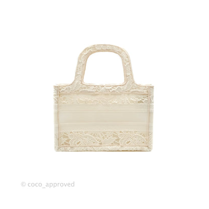 Dior Mini Book Tote Natural Macramé-Effect Embroidery