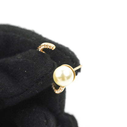 Christian Dior CD Crystal Pearl Hoop Earrings Pink Gold Tone