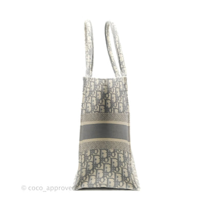 Christian Dior Medium (Old Small) Light Grey Oblique Embroidery Canvas Book Tote