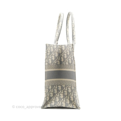 Christian Dior Medium (Old Small) Light Grey Oblique Embroidery Canvas Book Tote