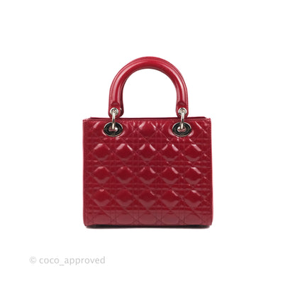 Christian Dior Medium Lady Dior Red Patent Silver Hardware