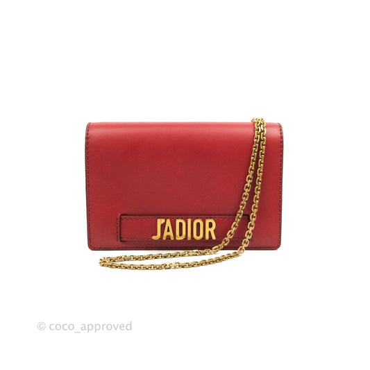 Christian Dior J'Adior Pouch with Chain Red Calfskin