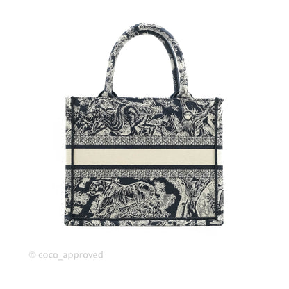 Christian Dior New Small Embroidered Toile De Jouy Navy Canvas Book Tote