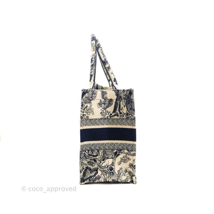 Christian Dior Medium (Old Small) Embroidered Toile De Jouy Canvas Book Tote Blue