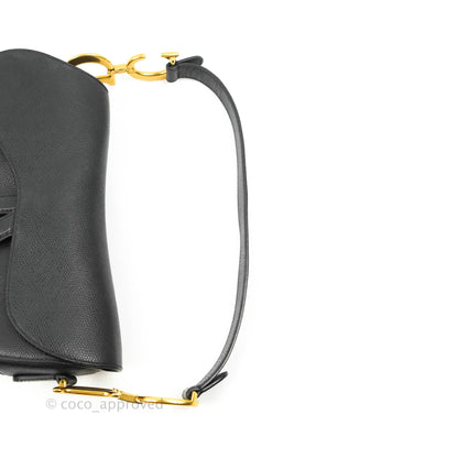 Christian Dior Saddle Bag Black Grained Calfskin Gold Hardware