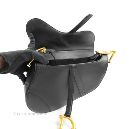 Christian Dior Saddle Bag Black Grained Calfskin Gold Hardware